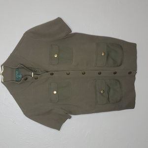 Lauren Ralph Lauren Army Green Snap Front Knit Sweater Top Size Medium